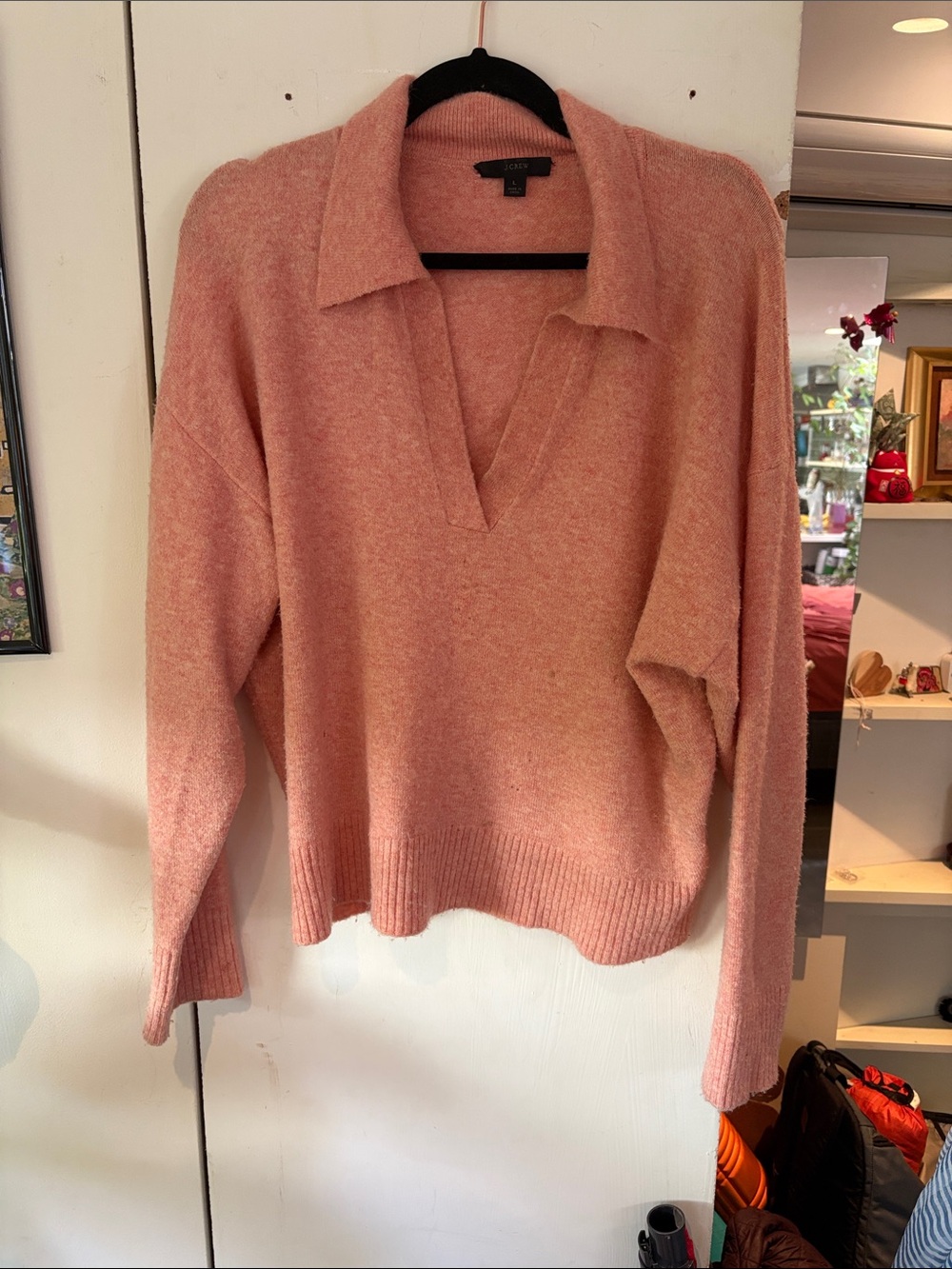 J. Crew Merino Wool Collared V-Neck Sweater - Peach